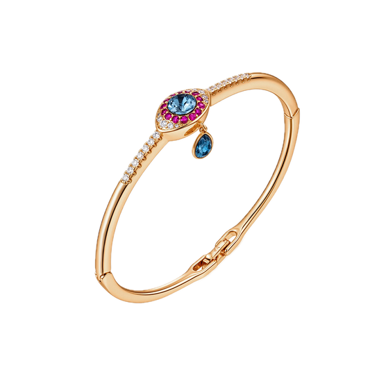 Azuréa – 18K Gold Plated Crystal Bangle with Dark Blue Synthetic Crystal | Artisan Statement Bangle for Women