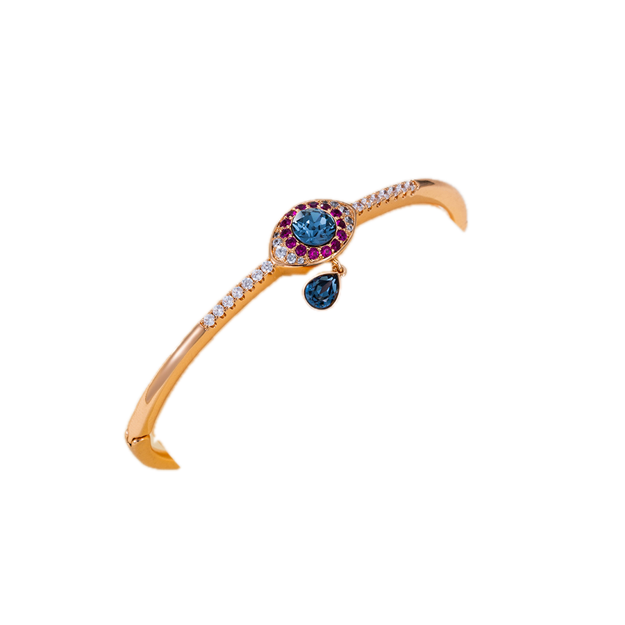 Azuréa – 18K Gold Plated Crystal Bangle with Dark Blue Synthetic Crystal | Artisan Statement Bangle for Women