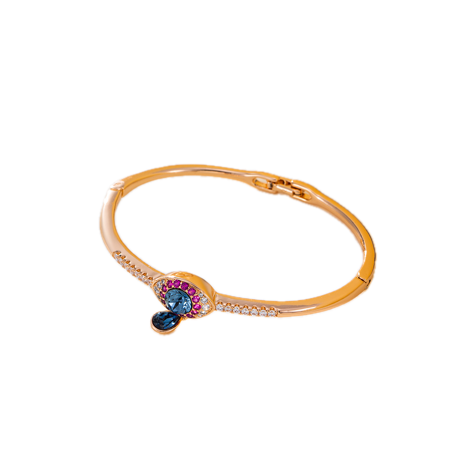 Azuréa – 18K Gold Plated Crystal Bangle with Dark Blue Synthetic Crystal | Artisan Statement Bangle for Women