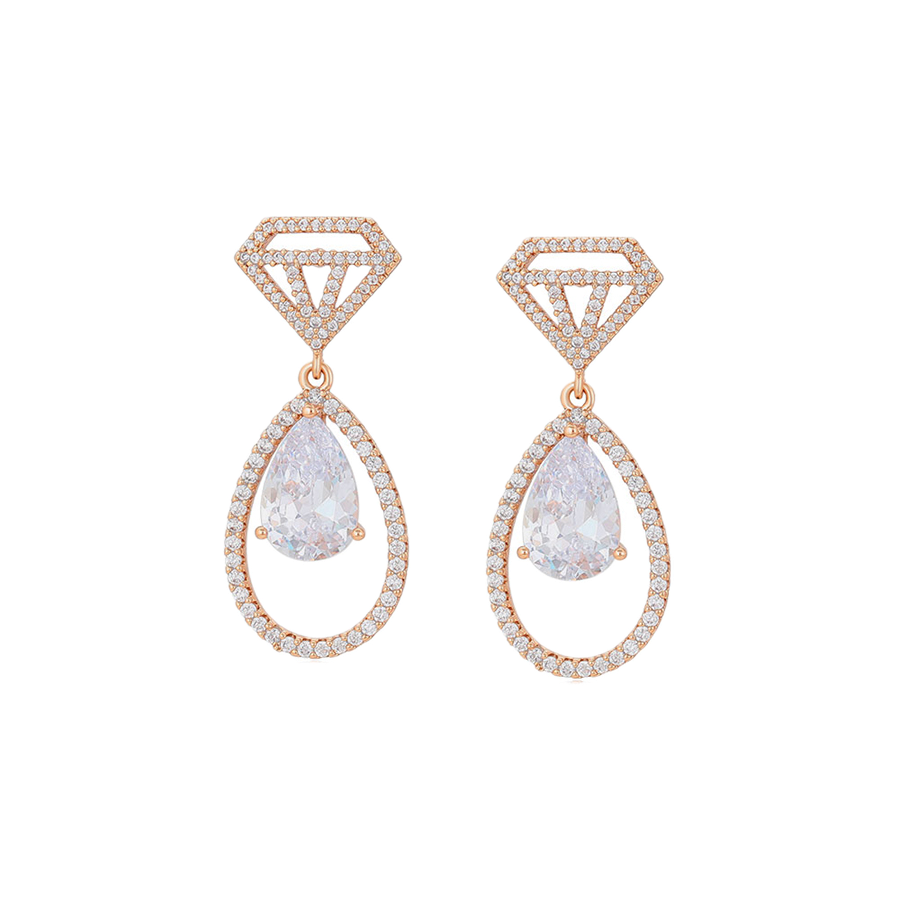 Magnael – 18K Gold Luxury Drop Earrings with Large White Cubic Zirconia | Showstopping Occasion Earrings for Women