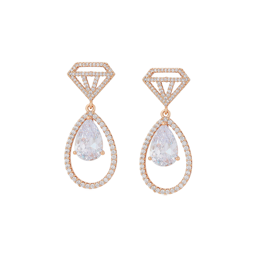 Magnael – 18K Gold Luxury Drop Earrings with Large White Cubic Zirconia | Showstopping Occasion Earrings for Women