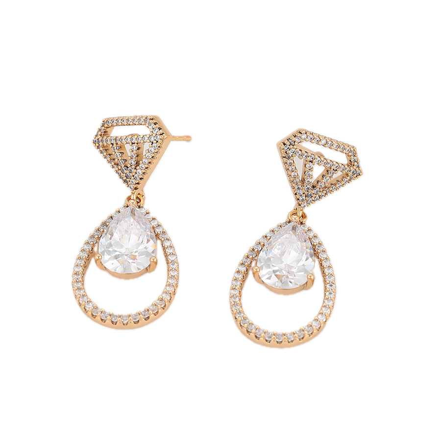 Magnael – 18K Gold Luxury Drop Earrings with Large White Cubic Zirconia | Showstopping Occasion Earrings for Women
