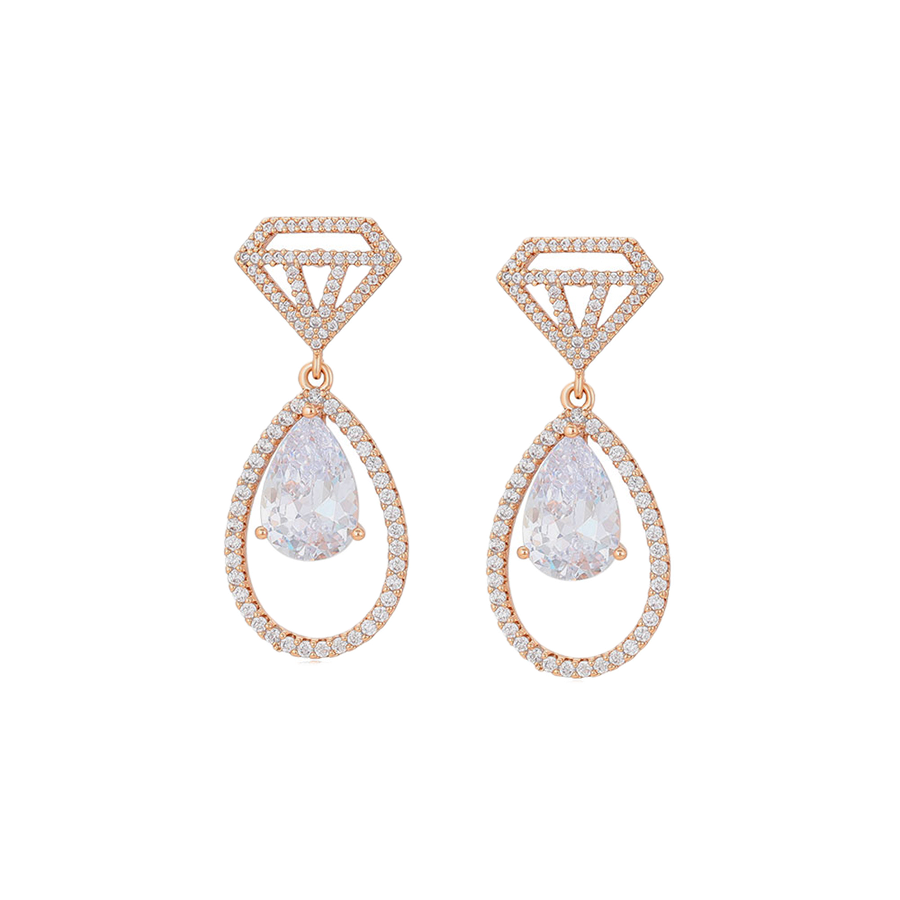 Magnael – 18K Gold Luxury Drop Earrings with Large White Cubic Zirconia | Showstopping Occasion Earrings for Women