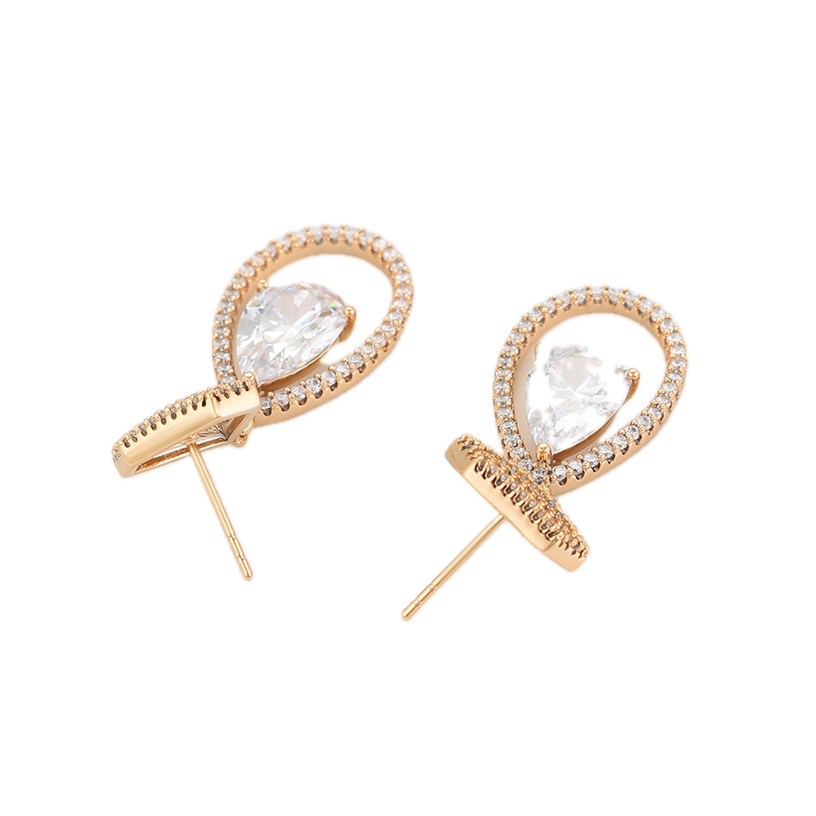 Magnael – 18K Gold Luxury Drop Earrings with Large White Cubic Zirconia | Showstopping Occasion Earrings for Women
