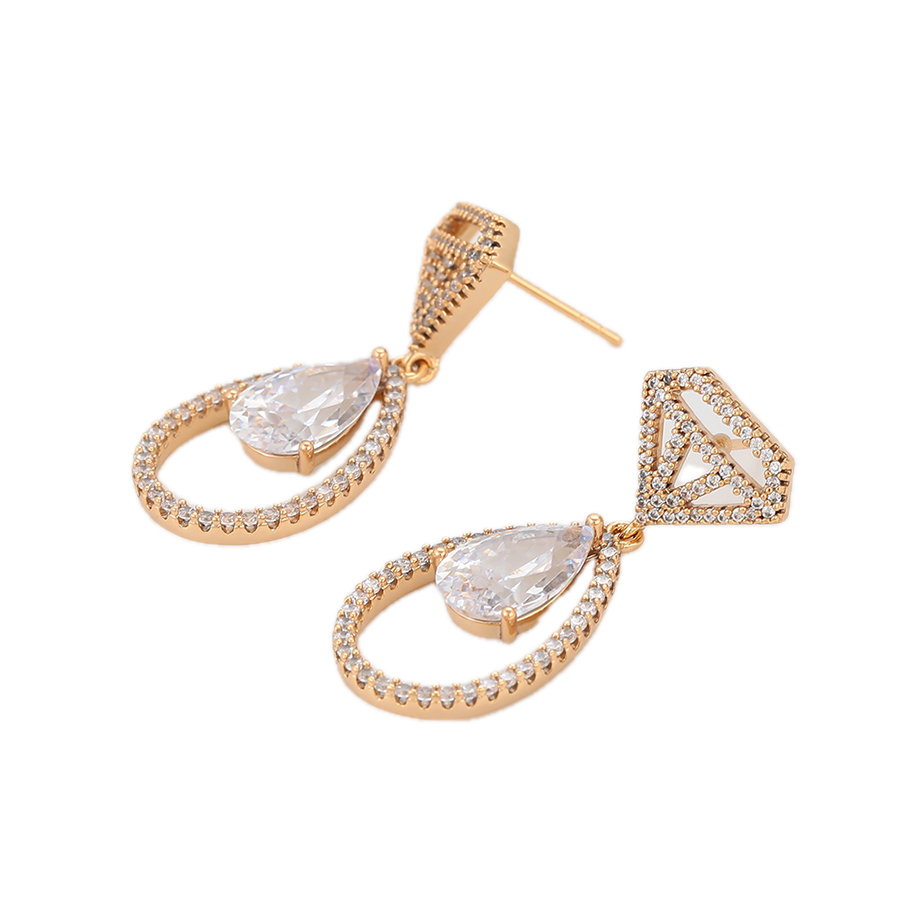 Magnael – 18K Gold Luxury Drop Earrings with Large White Cubic Zirconia | Showstopping Occasion Earrings for Women