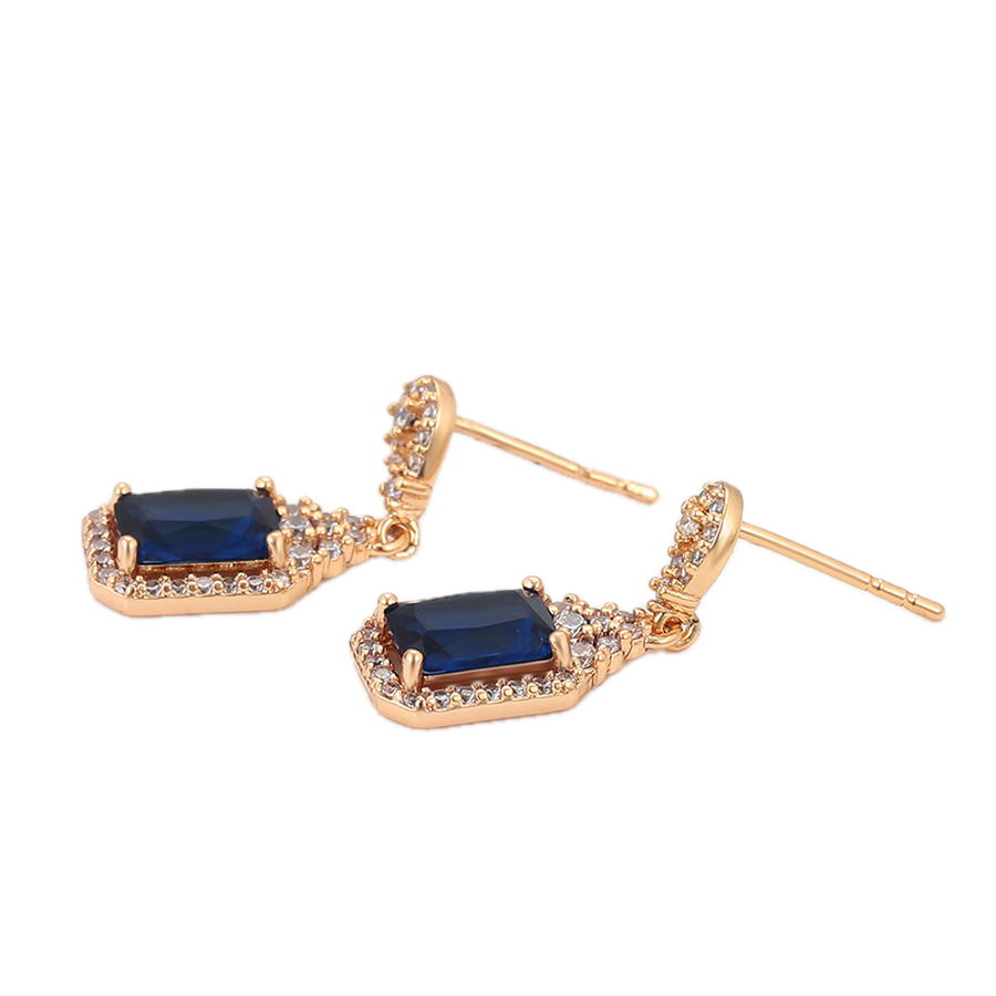 Cieléa – 18K Gold Earrings with Dark Blue Cubic Zirconia | Everyday Blue Statement Earrings for Women
