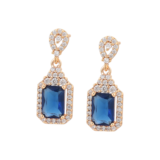 Cieléa – 18K Gold Earrings with Dark Blue Cubic Zirconia | Everyday Blue Statement Earrings for Women