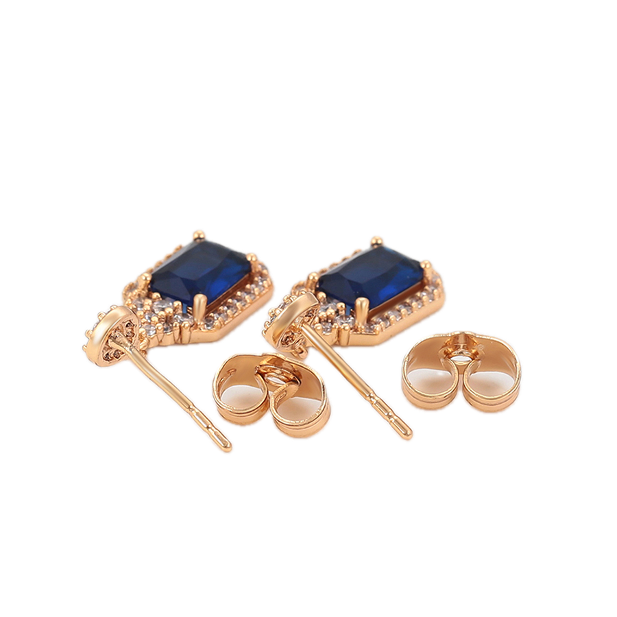 Cieléa – 18K Gold Earrings with Dark Blue Cubic Zirconia | Everyday Blue Statement Earrings for Women