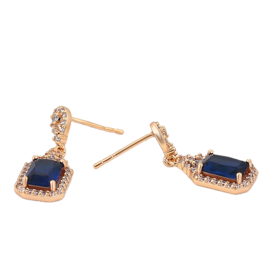 Cieléa – 18K Gold Earrings with Dark Blue Cubic Zirconia | Everyday Blue Statement Earrings for Women