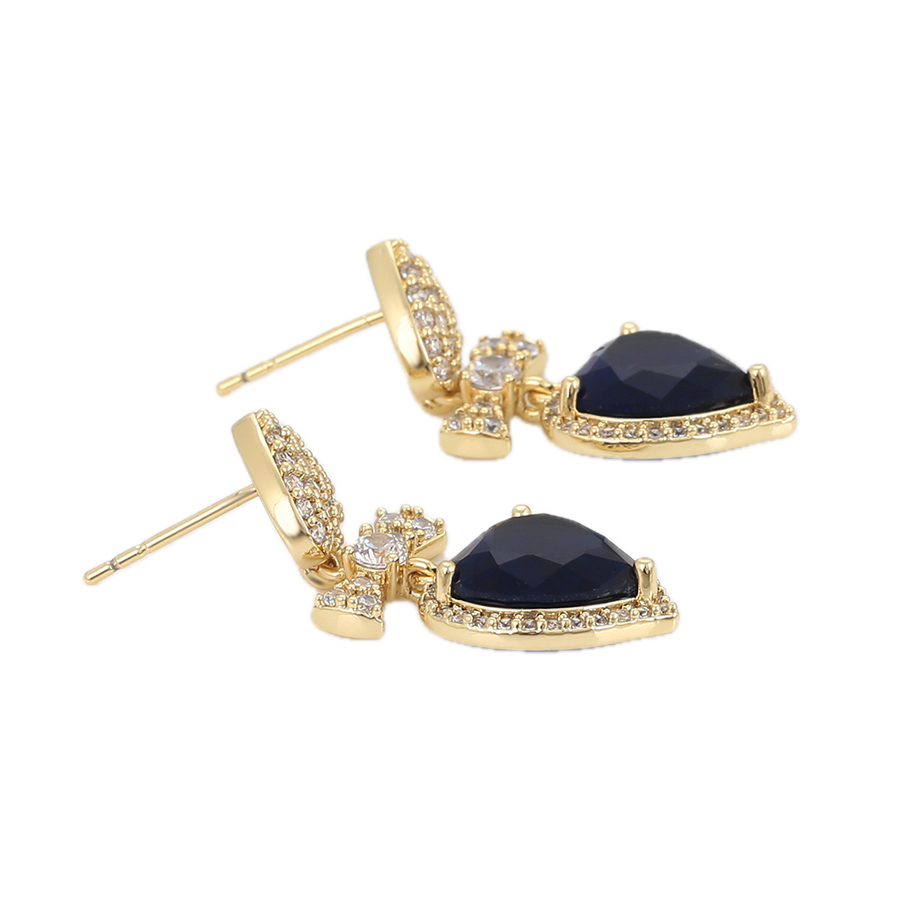 Azantē – 14K Gold Luxury Earrings with Dark Blue Cubic Zirconia | Sapphire-Style Occasion Earrings for Women