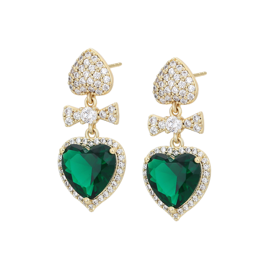 Verdena – 14K Gold Earrings with Green Cubic Zirconia | Emerald-Style Statement Earrings for Women