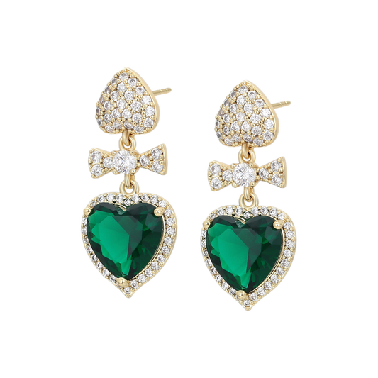 Verdena – 14K Gold Earrings with Green Cubic Zirconia | Emerald-Style Statement Earrings for Women