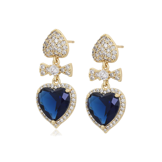 Azantē – 14K Gold Luxury Earrings with Dark Blue Cubic Zirconia | Sapphire-Style Occasion Earrings for Women