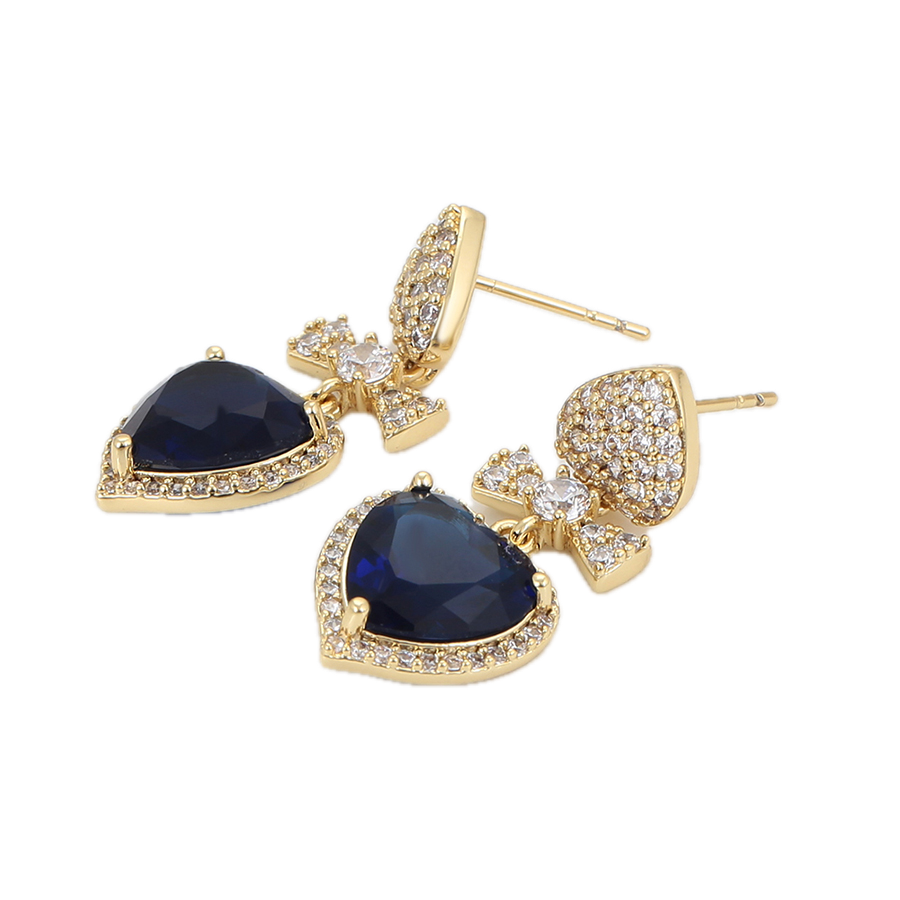 Azantē – 14K Gold Luxury Earrings with Dark Blue Cubic Zirconia | Sapphire-Style Occasion Earrings for Women