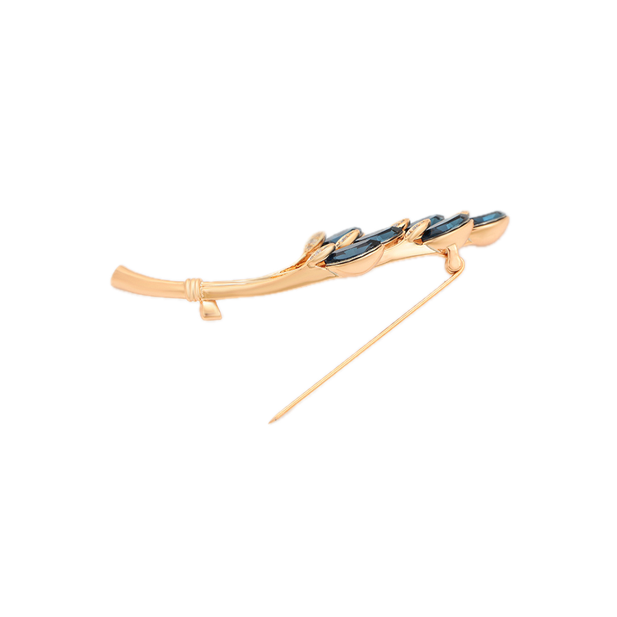 Azuline – 18K Gold Brooch with Dark Blue Synthetic Crystal | Elongated Statement Pin for Women