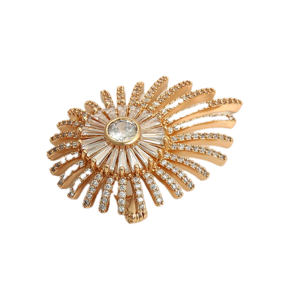 Xperia – 18K Gold Signature Brooch with White Cubic Zirconia | Monogram Statement Pin for Women
