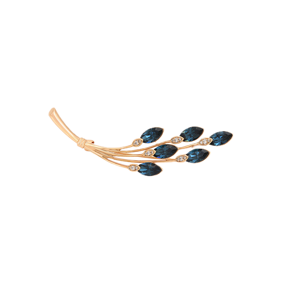 Azuline – 18K Gold Brooch with Dark Blue Synthetic Crystal | Elongated Statement Pin for Women