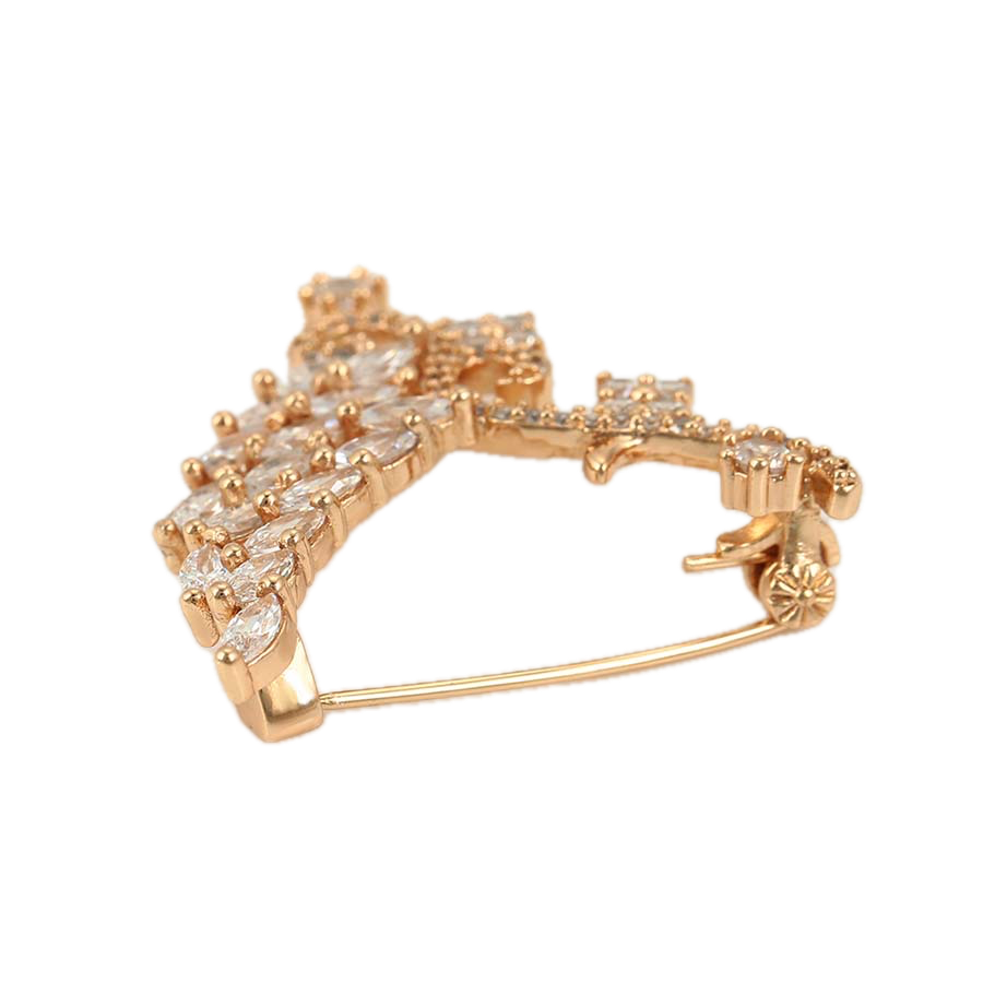 Florael – 18K Gold Brooch with White Cubic Zirconia | Delicate Refined Pin for Women