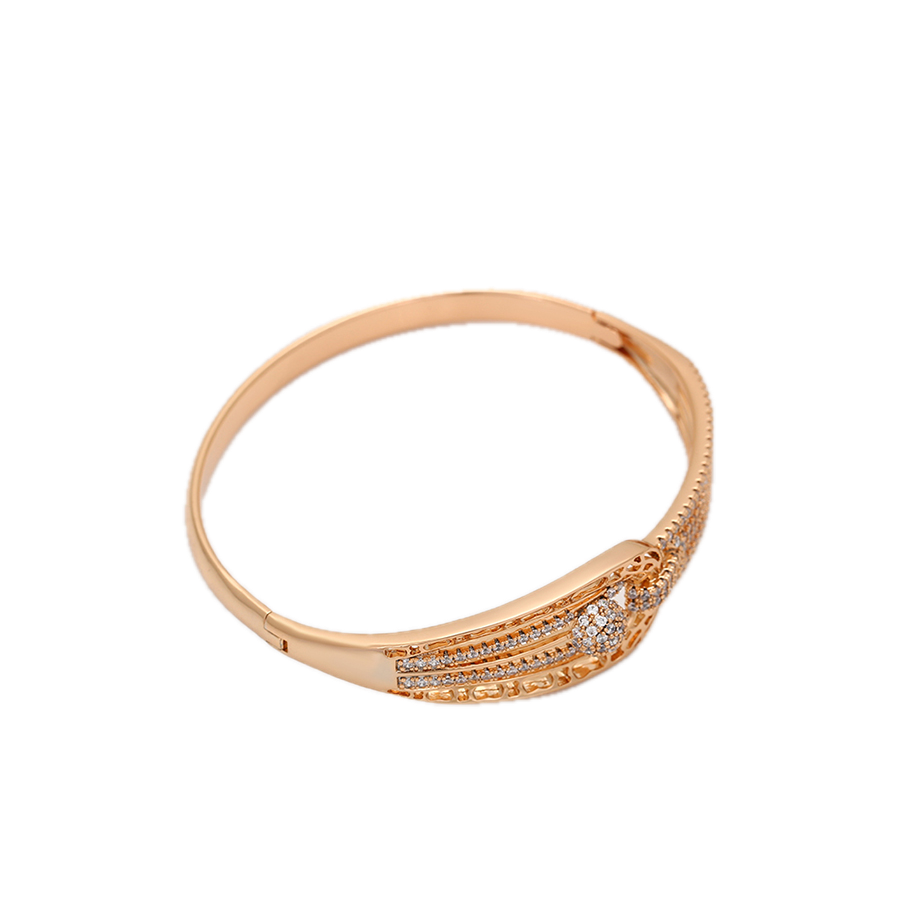 Larima – 18K Gold Plated Wide Sculptural Bangle with White Cubic Zirconia | Signature Daily Bangle for Women