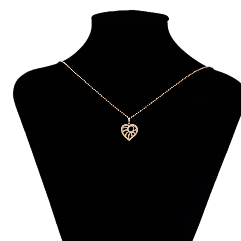 Necklace with a heart-shaped pendant on a black mannequin bust, branded 'Xupin'.