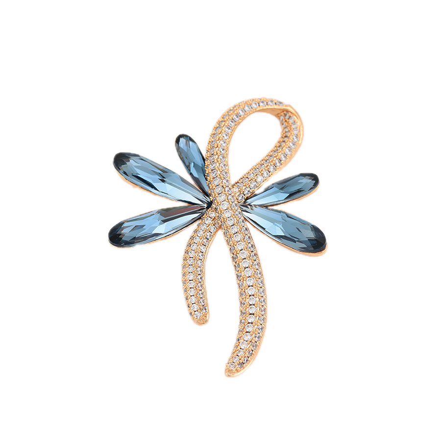 Azurael – 18K Gold Luxury Brooch with Dark Blue Crystal | Statement Lapel Pin for Women