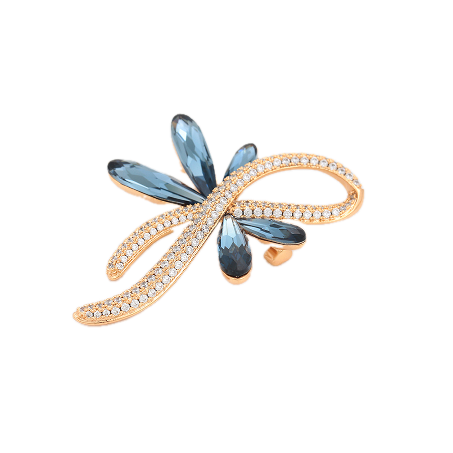 Azurael – 18K Gold Luxury Brooch with Dark Blue Crystal | Statement Lapel Pin for Women