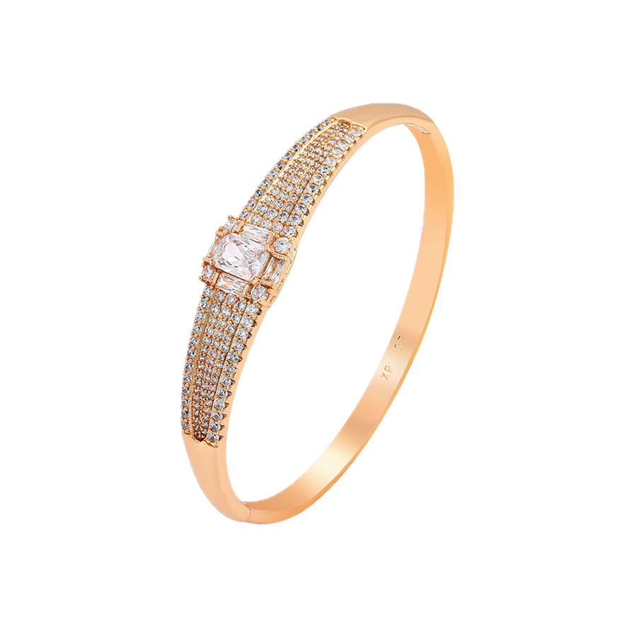 Auriva – 18K Gold Plated Luxury Bangle with White Cubic Zirconia | Statement Bracelet for Women