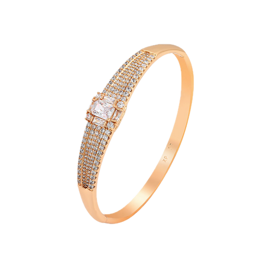Auriva – 18K Gold Plated Luxury Bangle with White Cubic Zirconia | Statement Bracelet for Women