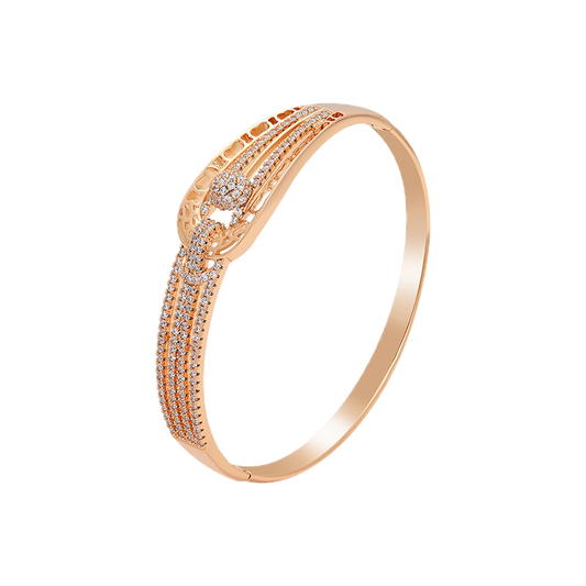 Larima – 18K Gold Plated Wide Sculptural Bangle with White Cubic Zirconia | Signature Daily Bangle for Women
