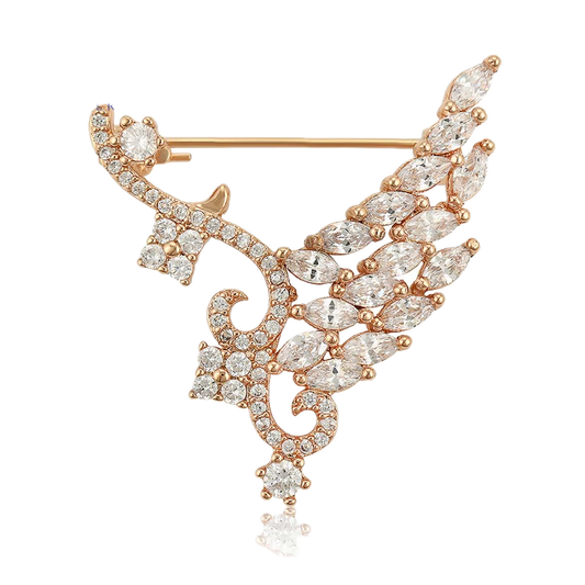 Florael – 18K Gold Brooch with White Cubic Zirconia | Delicate Refined Pin for Women