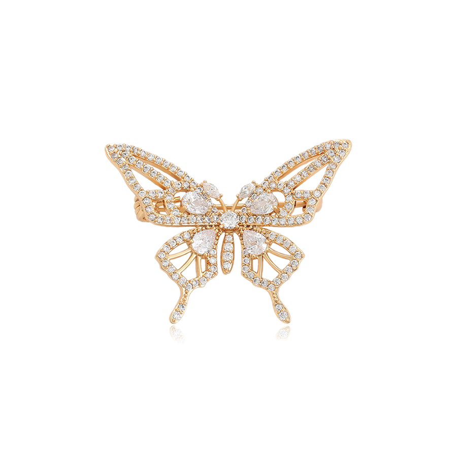 Faunara – 18K Gold Animal Shape Brooch with White Cubic Zirconia | Nature-Inspired Luxury Pin for Women