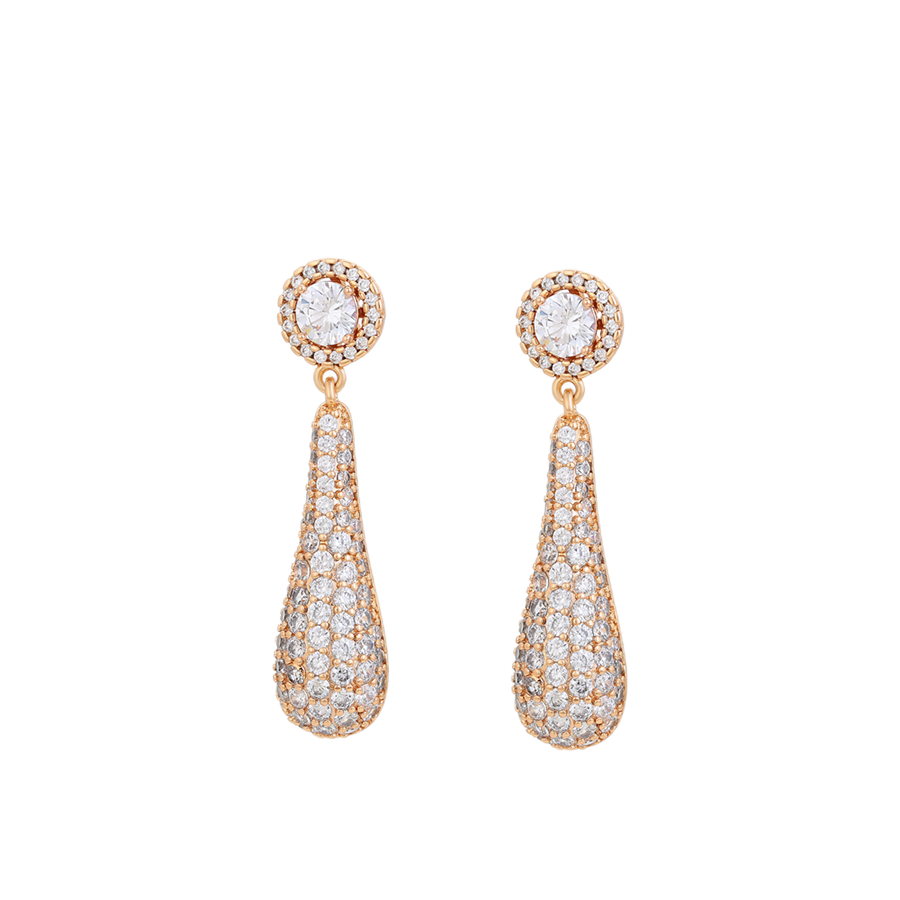 Solara – 18K Gold Luxury Drop Earrings with Statement White Cubic Zirconia | Premium Occasion Earrings for Women