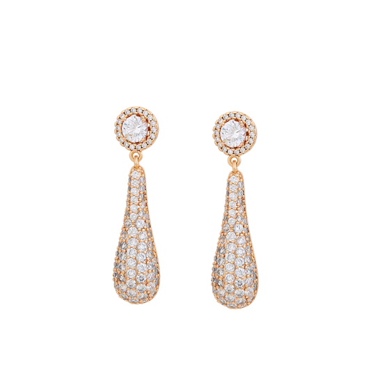 Solara – 18K Gold Luxury Drop Earrings with Statement White Cubic Zirconia | Premium Occasion Earrings for Women