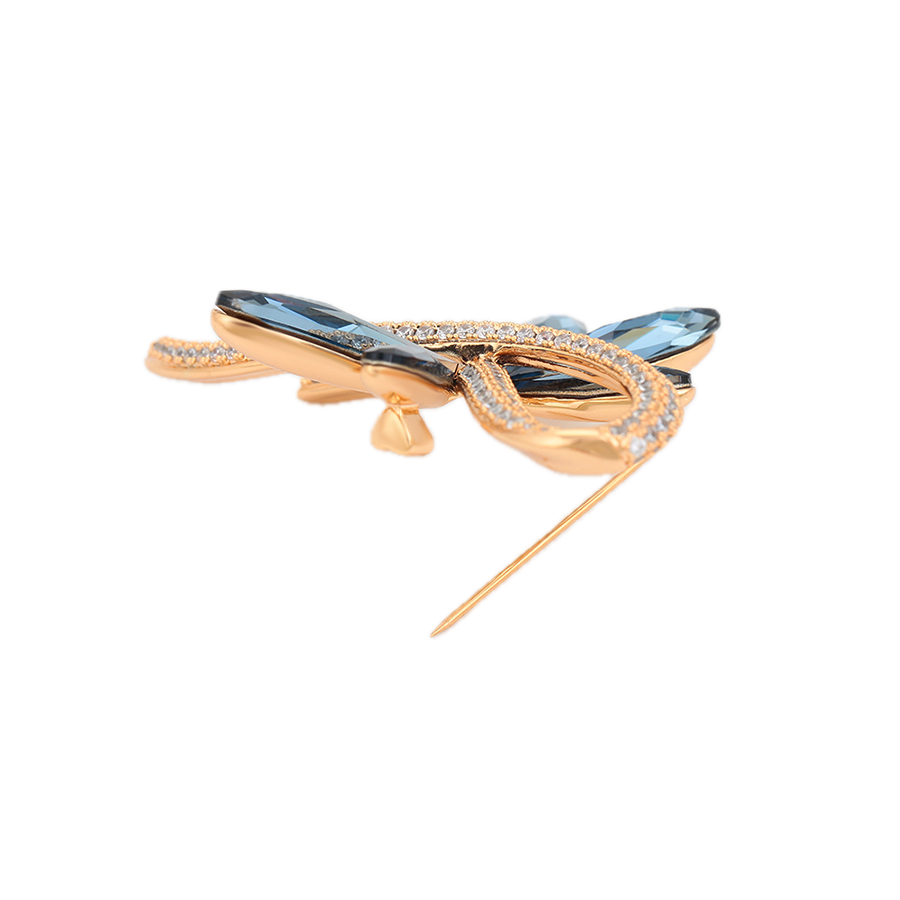 Azurael – 18K Gold Luxury Brooch with Dark Blue Crystal | Statement Lapel Pin for Women