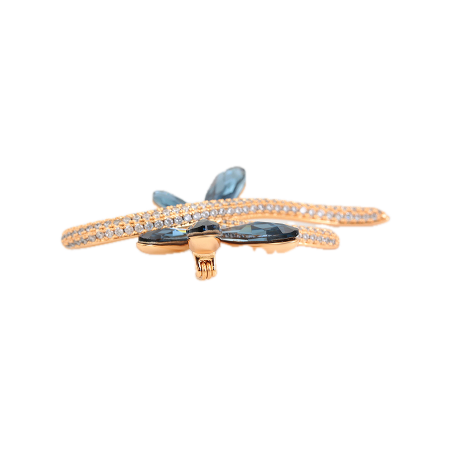 Azurael – 18K Gold Luxury Brooch with Dark Blue Crystal | Statement Lapel Pin for Women