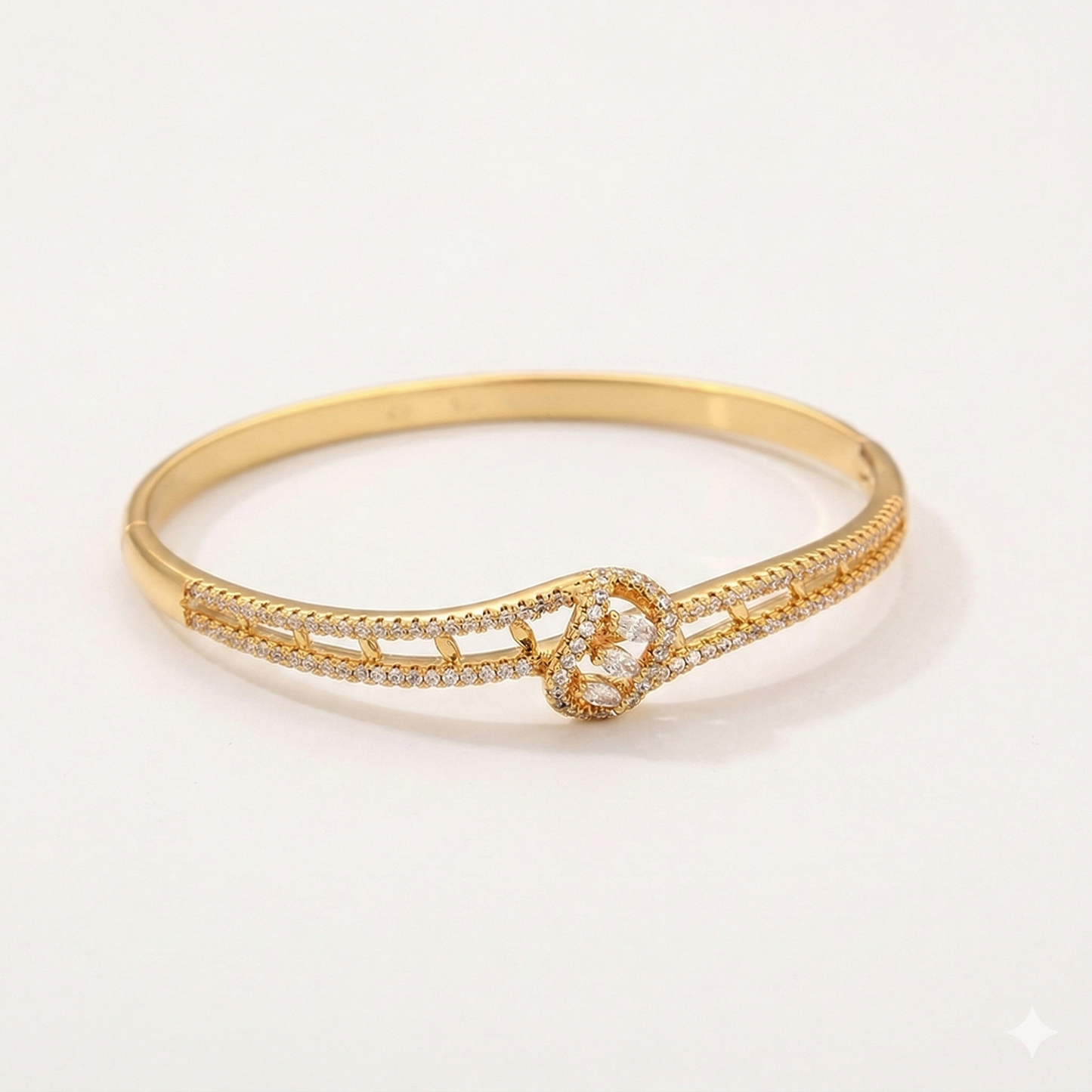 Soluma – 24K Gold Plated Wide Bangle with White Cubic Zirconia | Opulent Daily Wear Bangle for Women