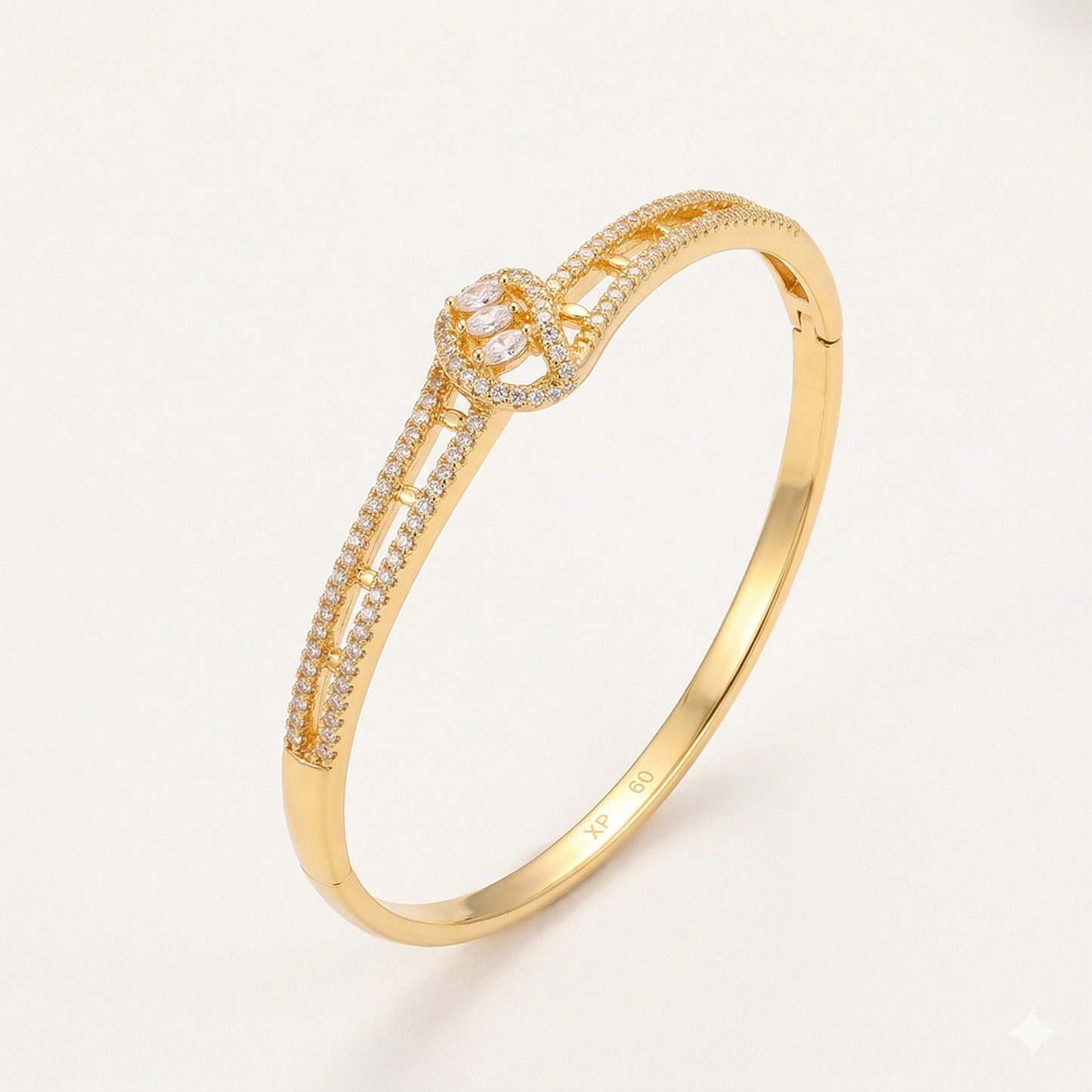 Soluma – 24K Gold Plated Wide Bangle with White Cubic Zirconia | Opulent Daily Wear Bangle for Women