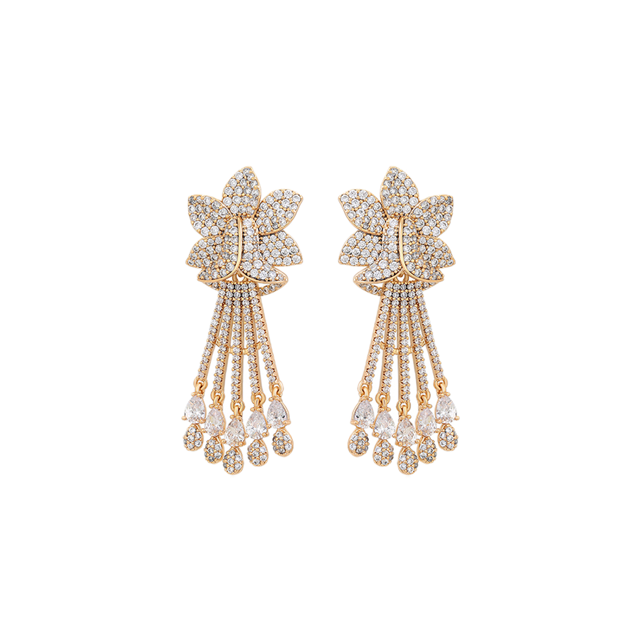 Auriva – 18K Gold Luxury Drop Earrings with White Cubic Zirconia | Celebration Earrings for Women