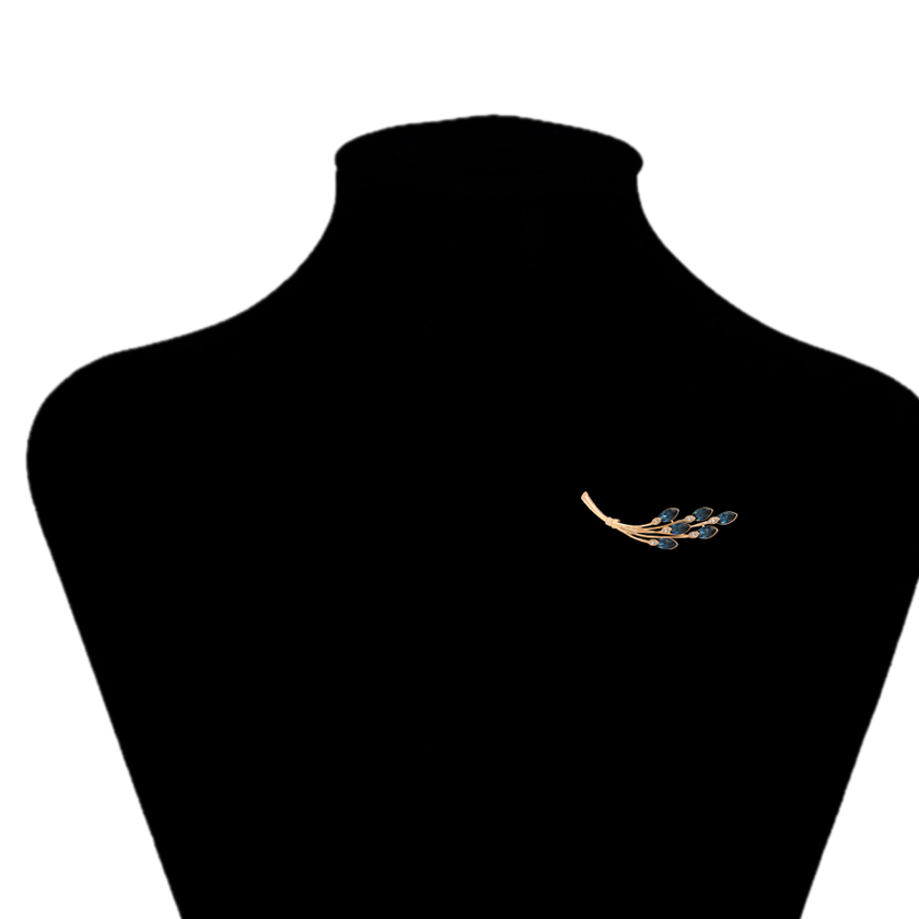 Azuline – 18K Gold Brooch with Dark Blue Synthetic Crystal | Elongated Statement Pin for Women