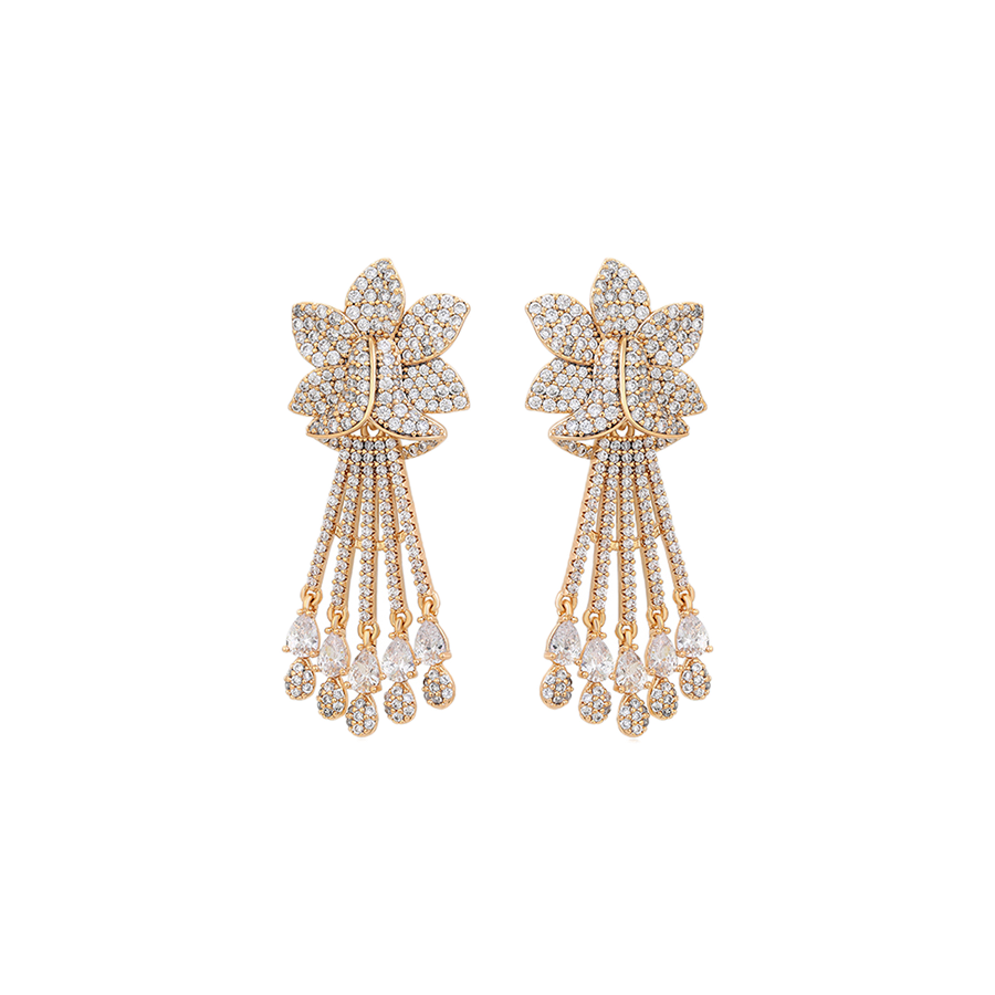 Auriva – 18K Gold Luxury Drop Earrings with White Cubic Zirconia | Celebration Earrings for Women