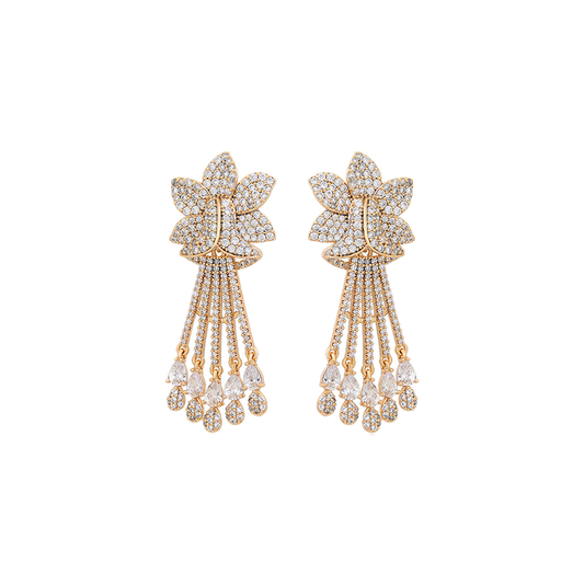 Auriva – 18K Gold Luxury Drop Earrings with White Cubic Zirconia | Celebration Earrings for Women