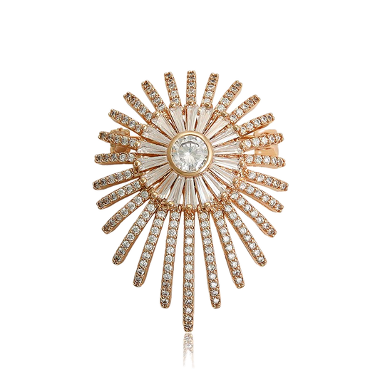 Xperia – 18K Gold Signature Brooch with White Cubic Zirconia | Monogram Statement Pin for Women