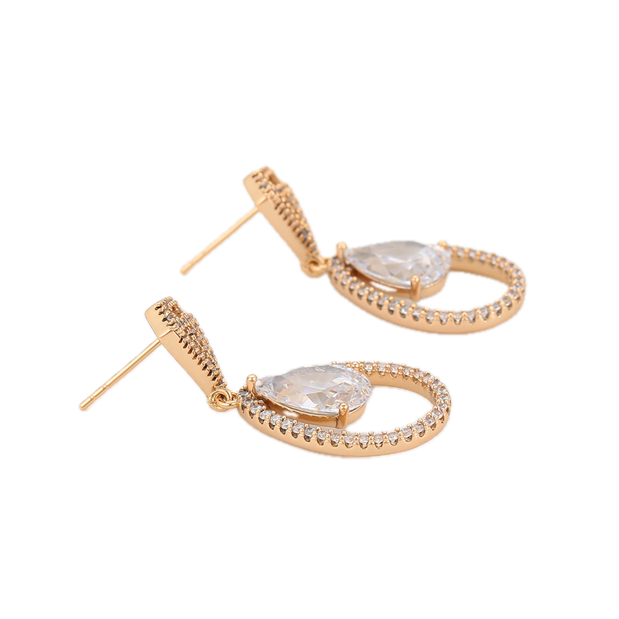 Magnael – 18K Gold Luxury Drop Earrings with Large White Cubic Zirconia | Showstopping Occasion Earrings for Women